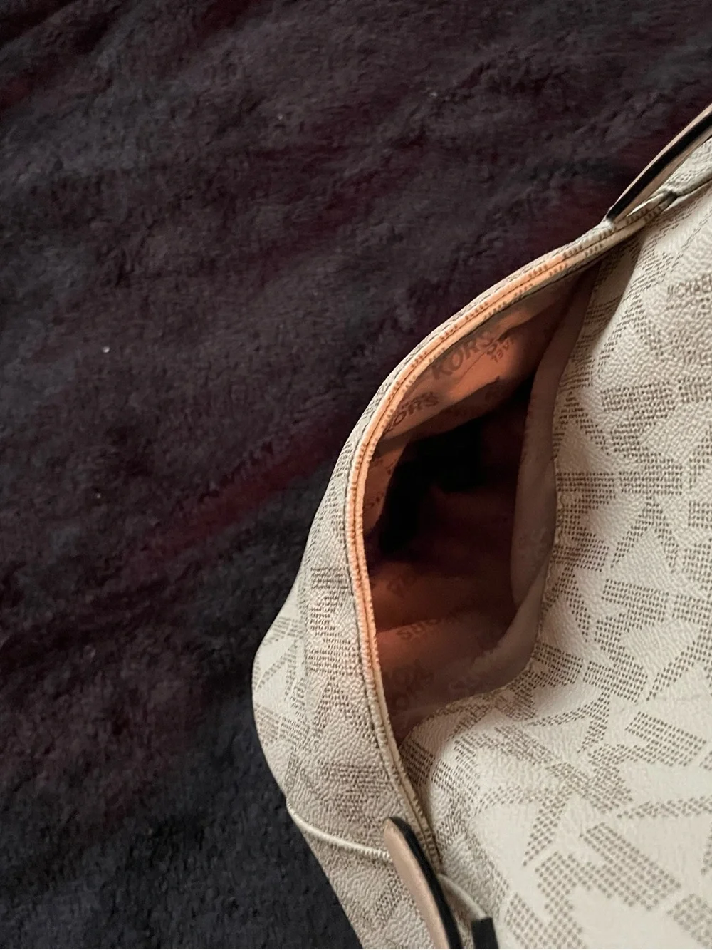 Michael Kors Beige Logo Tote with Pink Tassel